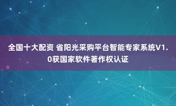 全国十大配资 省阳光采购平台智能专家系统V1.0获国家软件著作权认证
